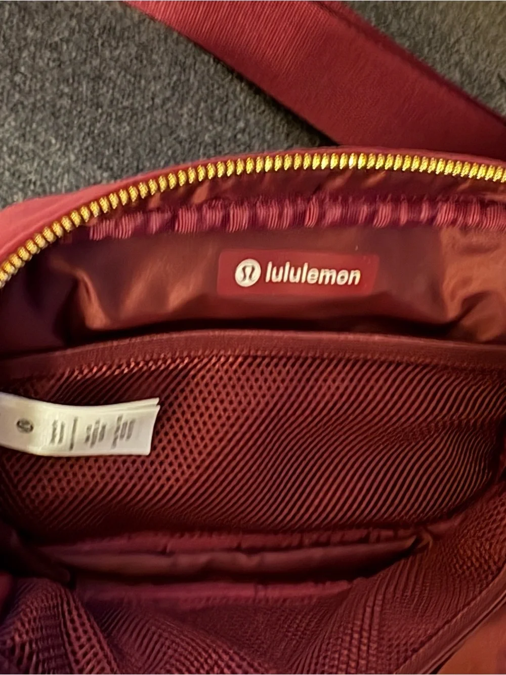 lululemon Quilted Crossbody Belt Bag — Burgundy Velour with Gold Hardware